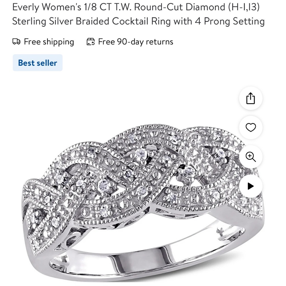 1/8 diamond braided sterling silver ring